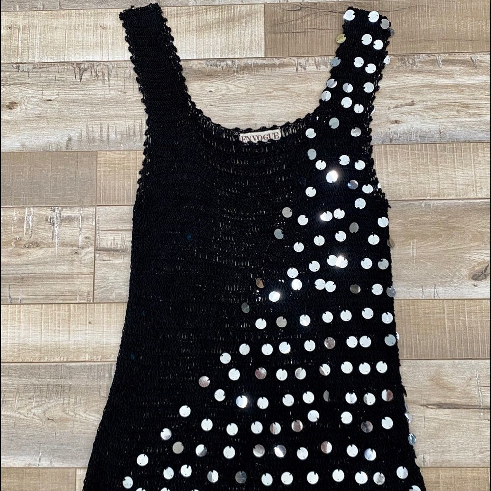 🌟 VINTAGE Sequined Woven Black Sheer Top